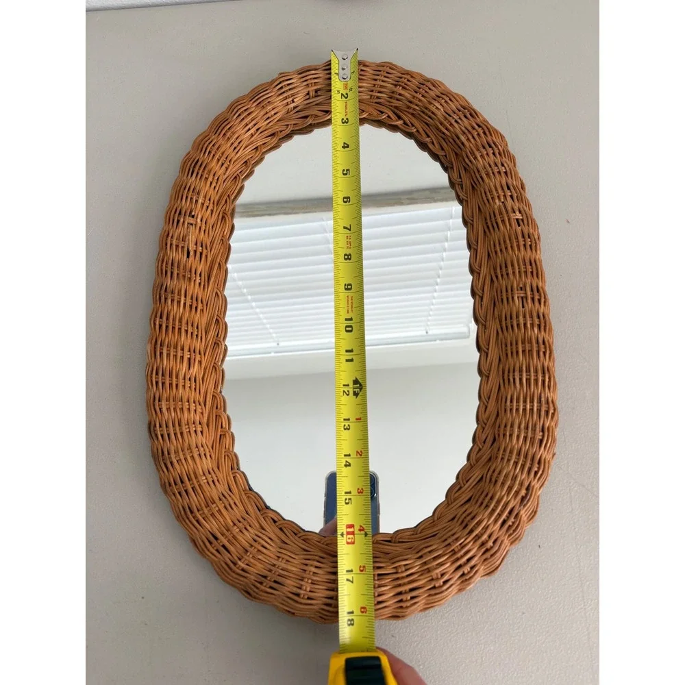 Vintage Oval Woven Wicker Wall Mirror Honey Brown Boho Coastal Decor 18x12.5